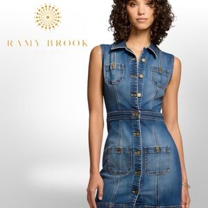 NWT Ramy Brook Katalina Sleeveless Blue Denim Mini Dress Medium Wash Size 25 (2)